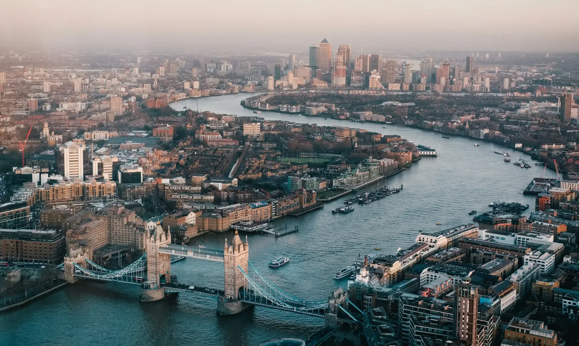 Aerial view of London and the River Thames