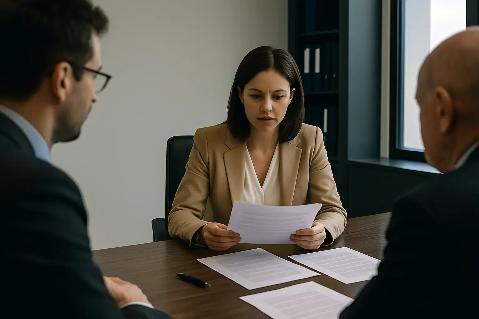 Meeting around a table to discuss a case